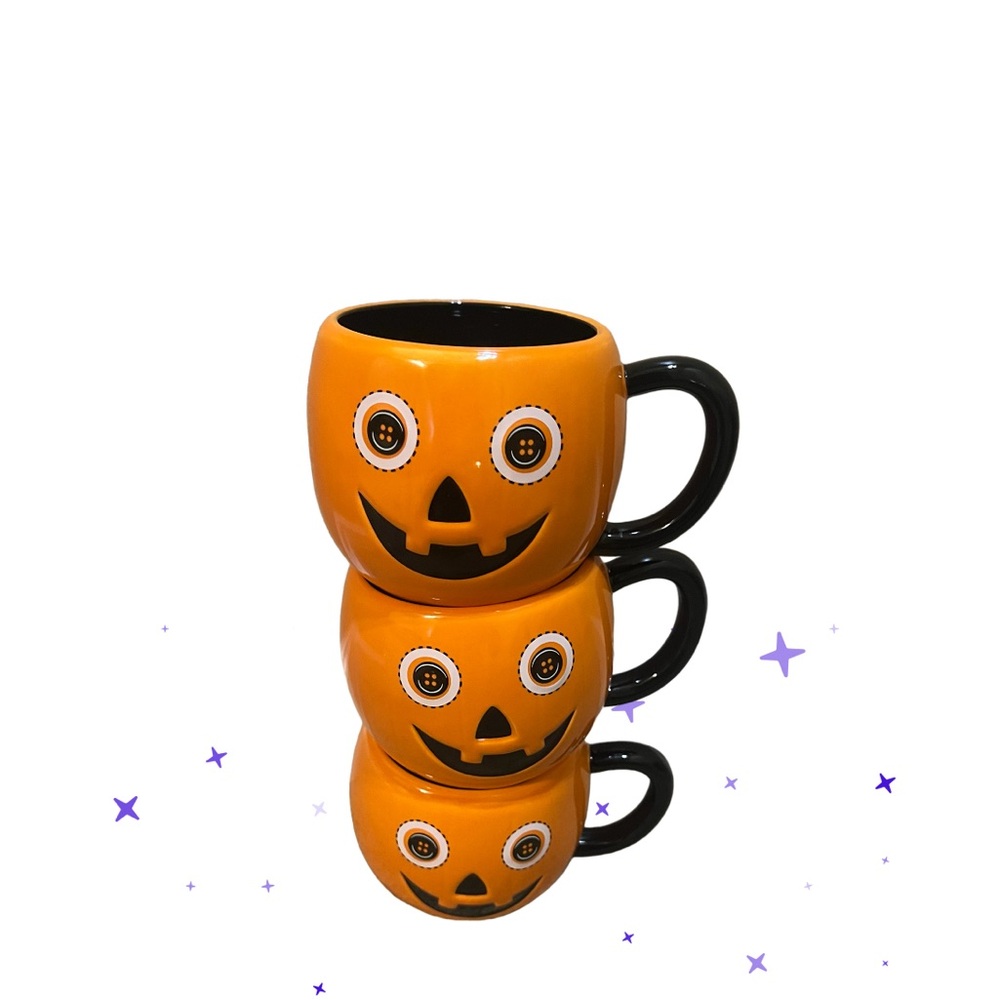 Set Of 3 Hallmark Halloween Coffee Mug Pumpkin Jack O Lantern Ceramic Large